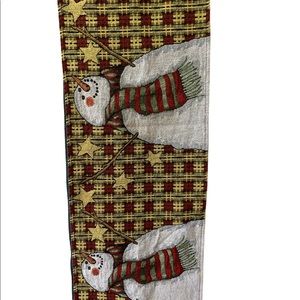 Snowman Country Joy Tapestry Table Runner 12.5x67” Christmas Decor Linen Holiday